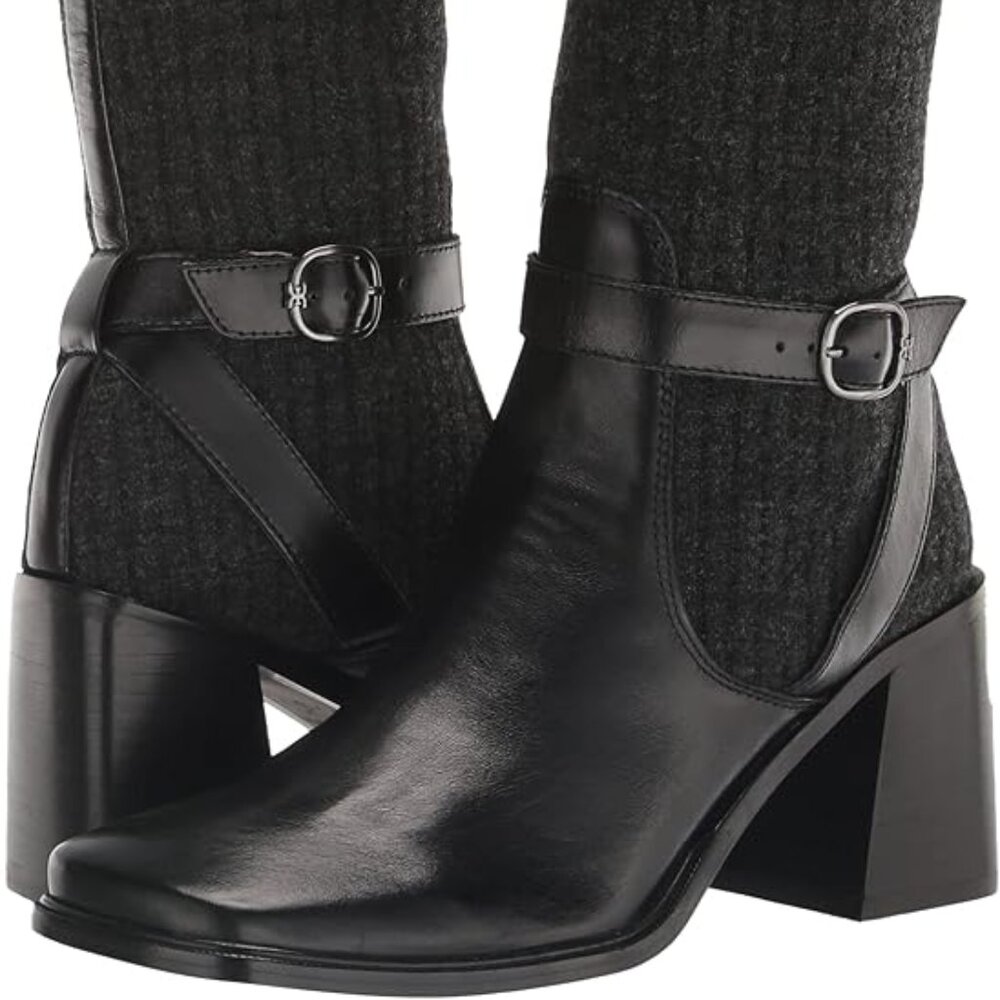 Black Leather Block Heel Boot - Sam Edelman Sweater Ankle Boot